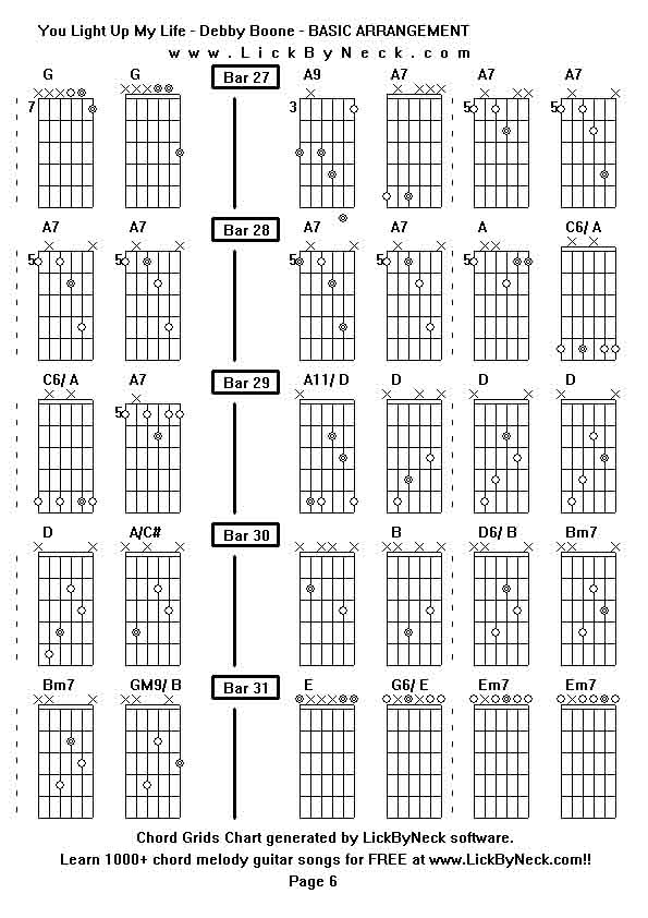 Chord Grids Chart of chord melody fingerstyle guitar song-You Light Up My Life - Debby Boone - BASIC ARRANGEMENT,generated by LickByNeck software.